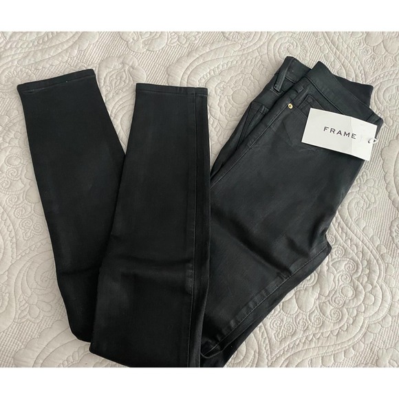 FRAME Le Skinny De Jeanne Denim Ankle Jeans in Black waist 25" coated finish - Picture 4 of 10